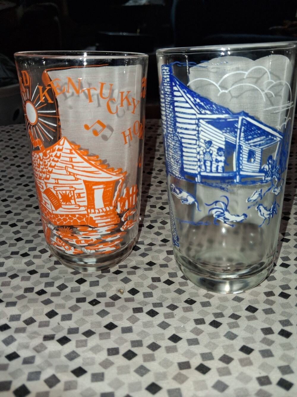 Lot Of 2 Vintage MY OLD KENTUCKY HOME Music Song 10 Ounce DRINKING GLASS - 1950